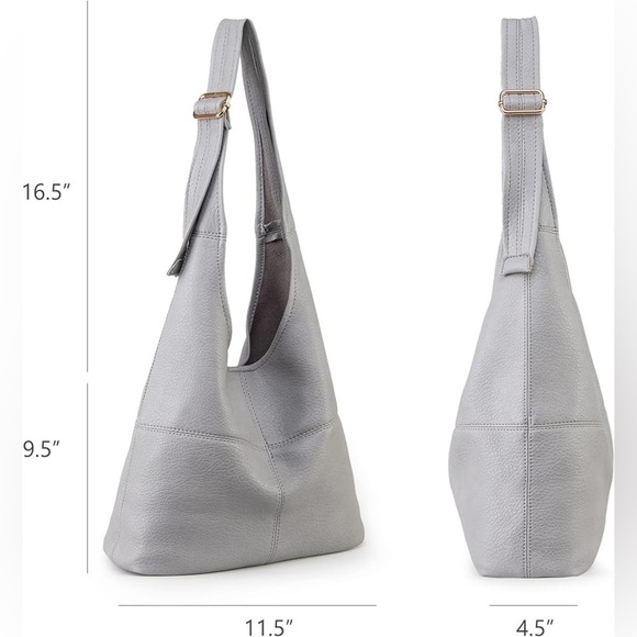 GRAY SUPER SOFT VEGAN LEATHER SHOULDER BAG AND COIN CLUTCH 2 PIECE… - Picture 3 of 6